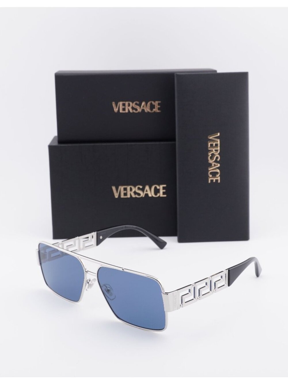 Versace VE2290 100180 Rectangle Sunglasses - Silver / Blue